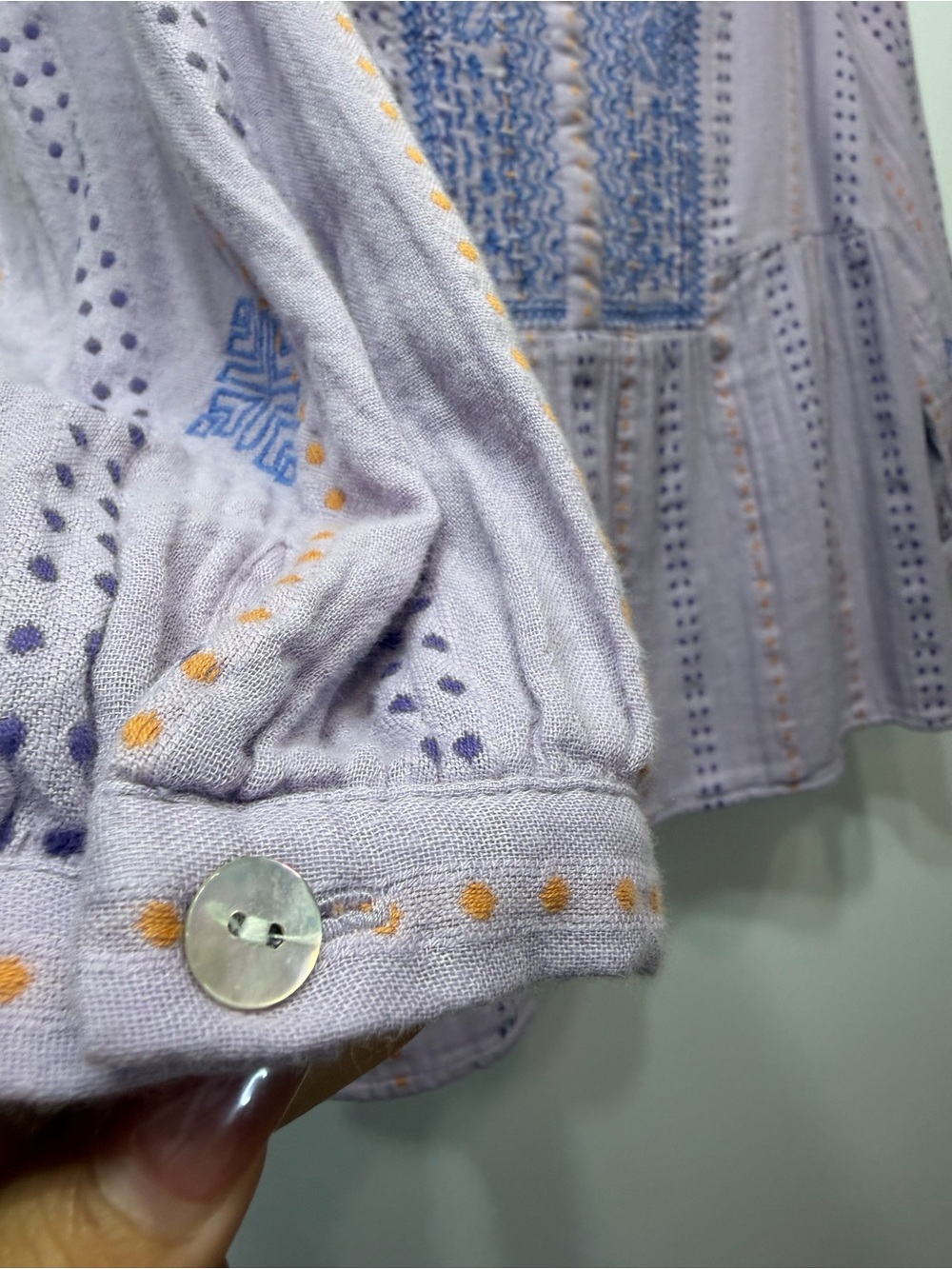 J.Jill Purple Embroidered 100% Cotton Boho Blouse Top M Petite - Picture 7 of 13